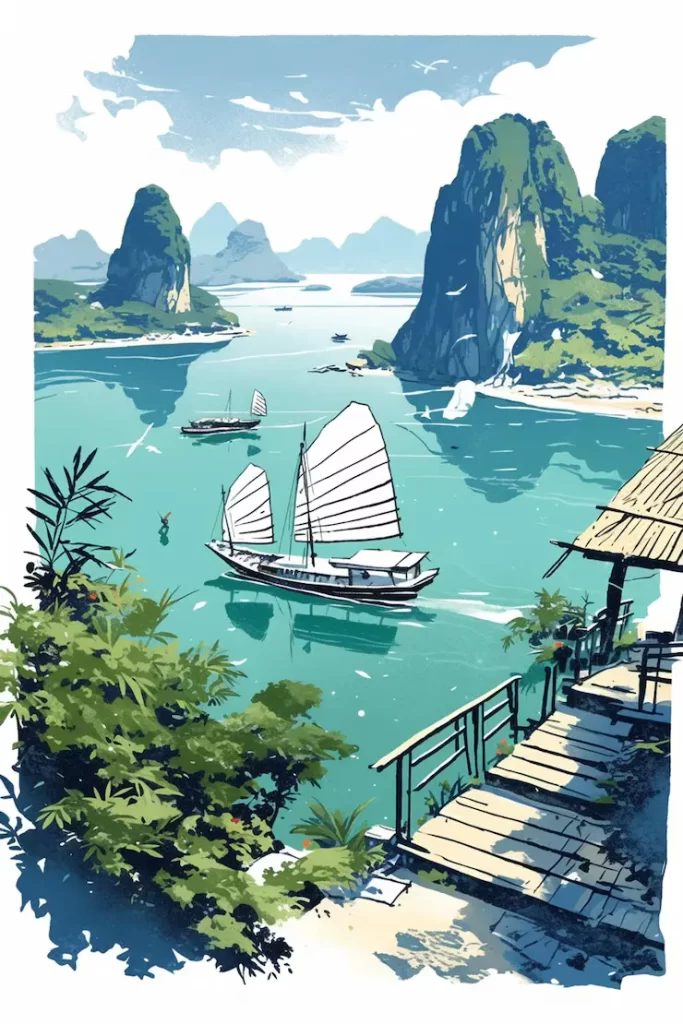 Ha Long Bay Vietnam Illustration